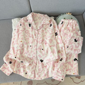 可可裡🌺日系ins格子KT貓睡衣女春秋季長袖雲朵棉甜美少女外穿家居服套裝
