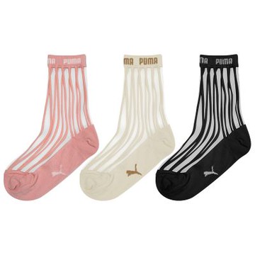 【PUMA官方旗艦】NOS條紋透膚素色半統襪 3雙組 女性 BB156301