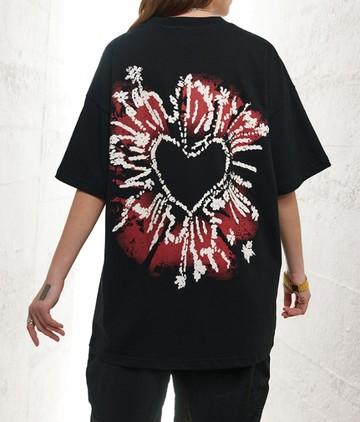 FINDSENSE X 2023 街頭時尚潮流 男士 嘻哈字母愛心 寬鬆 半袖短T  圖案T 特色短T 學生T