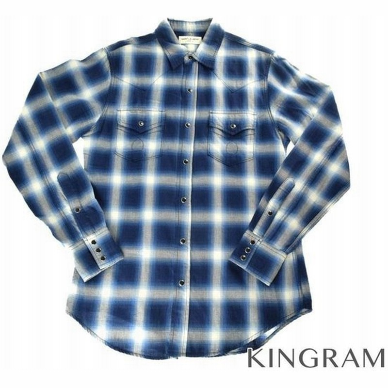 サンローラン Saint Laurent Paris シャツ サンローランパリ チェックウエスタンシャツ ブルー ブルー メンズトップス Rsn 中古 通販 Lineポイント最大0 5 Get Lineショッピング