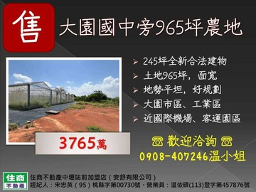 大園國中旁965坪農地、245坪合法建物｜桃園市大園區長發段