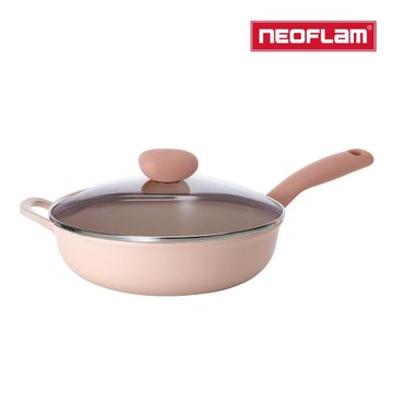 【NEOFLAM】Sherbet蜜桃雪酪系列 30cm炒鍋含玻璃蓋(IH適用/不挑爐具/可直火)