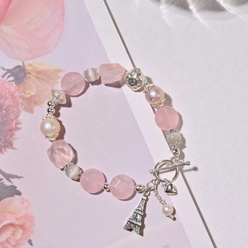 漾粉巴黎--925純銀手工訂製 | 粉晶*珍珠*白兔毛