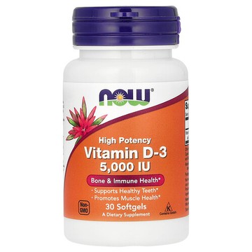 NOW Foods, 維生素 D3，優效，5000 國際單位，30 粒軟膠囊