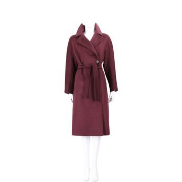 Max Mara-WEEKEND RESINA 純羊毛雙釦 深紅色綁帶大衣 外套