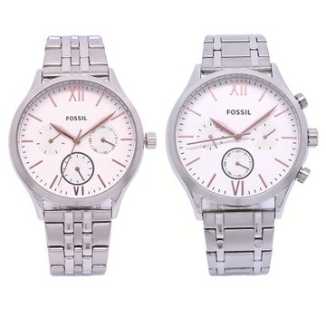 FOSSIL 美國最受歡迎頂尖潮流時尚情侶腕錶-白面-BQ2468SET