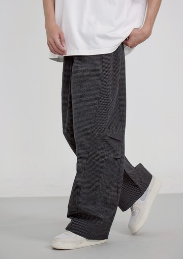 泡泡紗格紋休閒褲