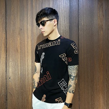 美國百分百【全新真品】Armani Exchange 短袖 T恤 AX 上衣 logo 短T 黑色/深藍 CD37