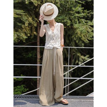 JWUNIQUE酒窩米白色無袖鏤空針織開衫背心女2026夏季薄款馬甲上衣