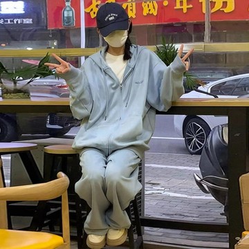 使用者好評🌟靜夜秋休閒套裝秋冬女學生韓版寬鬆顯瘦連帽遮衛衣兩件套休閒潮IVSQ