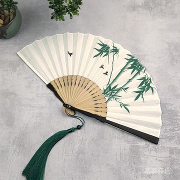 ✨可開發票#7寸新中國風扇子折扇複古風男女漢服馬麵裙折疊扇子古典棉麻竹扇#免運