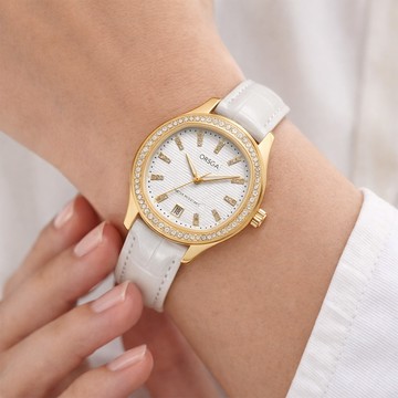 【ORSGA歐格世家】9963L 優雅 日常 晶鑽 鏤空 日期視窗 夜光指針 真皮 女款 石英錶