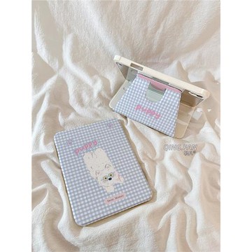 卡通藍格子小狗適用iPadmini7保護殼360旋轉支架iPad Air6帶筆槽11英寸10.2新款2024ipadPro13平板套10.9可愛