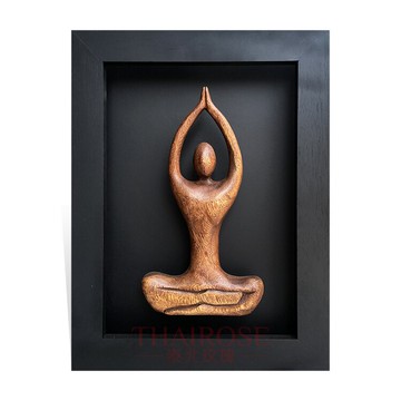 泰國工藝品瑜伽木雕壁飾掛件 歐式客廳墻飾創意臥室壁掛家居飾品1入