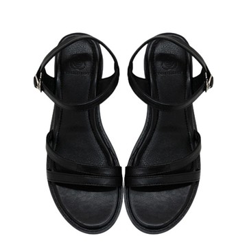 韓國 PINKELEPHANT - 雙細帶彈性輕量楔型涼鞋(5cm)-黑