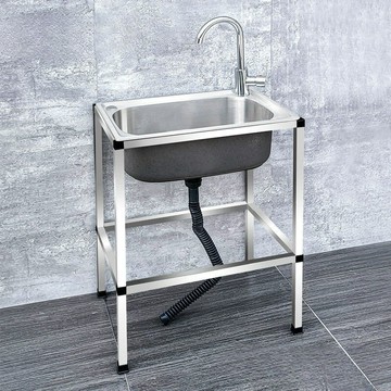 廚房家用304不銹鋼水槽單槽帶支架洗菜盆洗碗槽大號單盆洗手池無[DD160109]