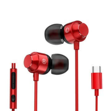 DTAudio 重低音 磁吸線控耳機 附耳機線夾 + 收納包 + 耳帽 3組 Type-c  紅色  K9