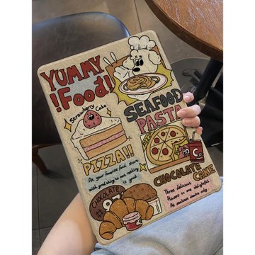 適用于ipad10保護套9代第十代美食小狗2024新款air6書本式mini帶筆槽pro防摔蠶絲紋10.2英寸全包軟Air5平板殼