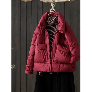 韓國酒紅色輕薄羽絨服女短款2023年冬季新款上衣洋氣百搭保暖外套