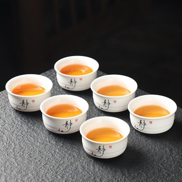 功夫小茶杯6只裝紫砂陶瓷單個主人杯玻璃品茗杯白瓷茶具茶盞茶碗