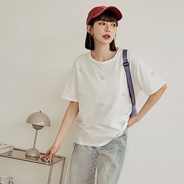 親膚純棉釘珠愛心寬鬆上衣-OB大尺碼