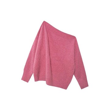 粉色不規則斜肩毛衣女款2026新款秋冬季加厚慵懶風露肩針織衫上衣