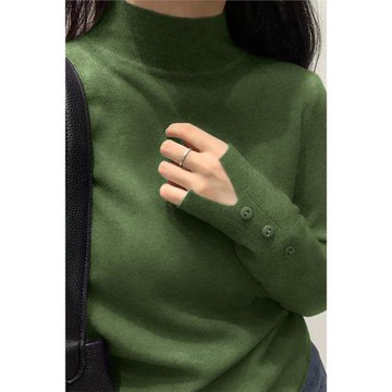 春季2025新品半高領長袖內搭針織打底衫女修身高級慵懶風綠色毛衣