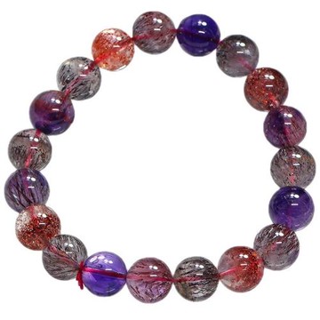 天然超七水晶手串 紫發晶超級七三輪骨干超7手鏈黑加侖金草莓煙花