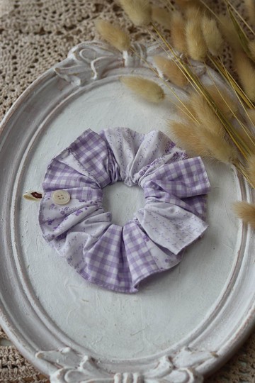 紫色系拼布風格棉布手作發圈發繩發飾
