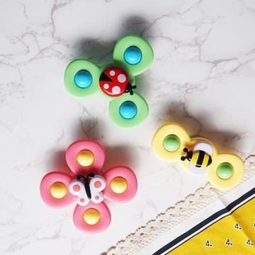 嬰幼兒吸盤花朵動物轉轉樂嬰幼兒指尖陀螺玩具寶寶餐桌椅趣味吸盤