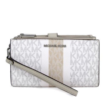 MICHAEL KORS 銀字LOGO防刮條飾雙層手拿長夾(淺灰色)