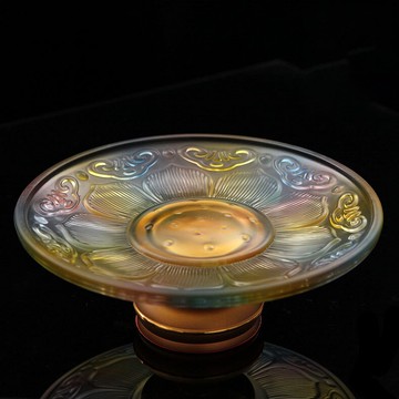 家居佛堂供具供佛盤觀音蓮花果碟仿琉璃七彩水果盤浮雕吉祥供盤