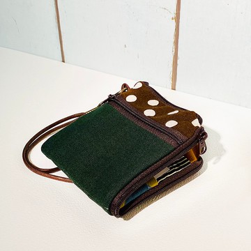 夾心短夾 (墨綠帆布與咖啡點點) (附繩) 接單生產*