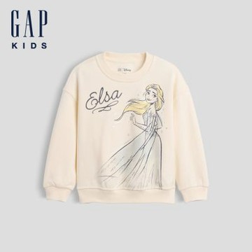 【GAP】Gap × Disney迪士尼嬰兒及幼兒VintageSoft毛圈布大學T-象牙白(907109)