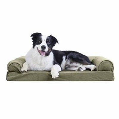Furhaven Cooling Gel Foam Pet Bed for Dogs and Cats - Sofa-Style Faux Fur and Velvet Couch Dog Bedwith Removable Washable Cov