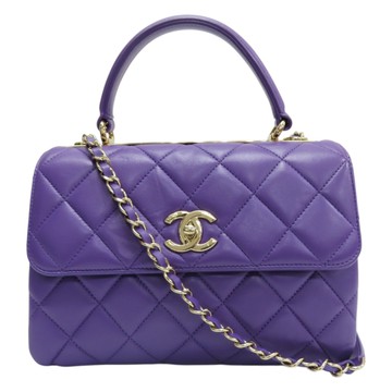【二手名牌BRAND OFF】CHANEL 香奈兒 紫色 菱格紋羊皮 鍊帶 Coco handle 兩用包 AS4654