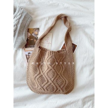 韓國ins復古麻花毛線包半圓包編織包休閑百搭單肩包腋下包2023新