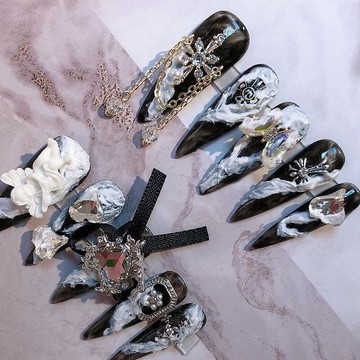 美甲貼片指甲貼片暗黑天使 巴洛克 輕奢風 高級感 純手工穿戴甲