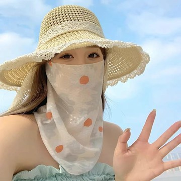 ⚡️精心優選⚡️夏季防曬面罩女全臉防紫外線開車騎行面紗碎花口罩遮脖子護頸脖套