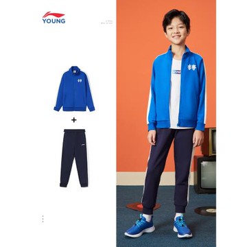 李寧童裝兒童套裝2022春裝新款男女大童運動休閑套裝學生運動套裝