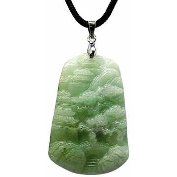 小樂珠寶 冰綠水墨招財山水牌 天然A貨翡翠玉石吊墜子項鍊AA20