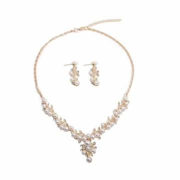 【Jpqueen】純白珍珠水鑽項鍊耳環2件套組(2色可選)