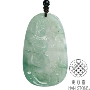 【漢石齋】天然翡翠A貨 觀音玉佩吊墜 冰種飄花(40*66*5mm)