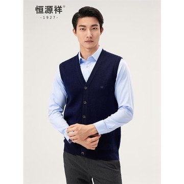 (免運)恒源祥羊毛背心男紐扣坎肩中老年馬甲秋冬無袖毛衣V領針織開衫