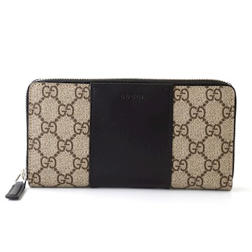 【GUCCI 古馳】779879經典GGLogo拼接皮革拉鍊長夾(黑色)