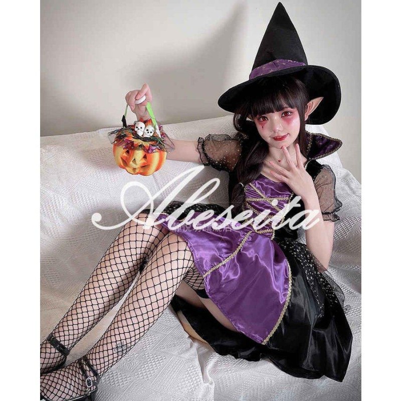 ハロウィン コスプレ 2022 魔女 仮装 紫 Halloween コスチューム