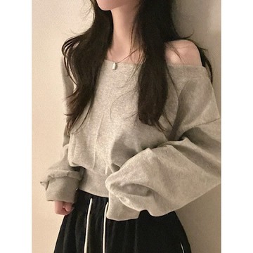 Codibook｜韓國 LOVENSOME 露肩澎袖短版衛衣［預購］長袖上衣 女裝