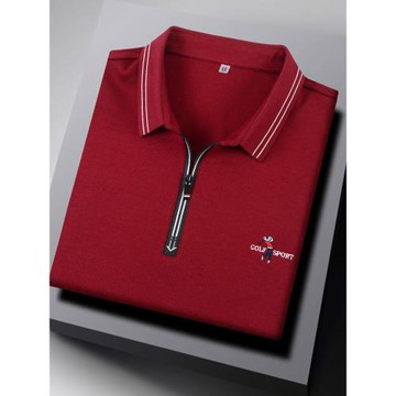 高檔純色拉鏈長袖T恤男裝爸爸上衣打底春秋季翻領休閑體恤POLO衫