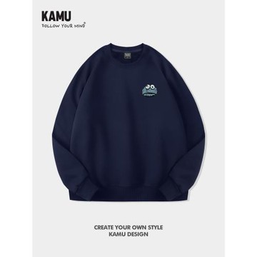 圓領衛衣男秋冬款卡通簡約無帽秋季加絨加厚潮牌復古百搭寬松上衣