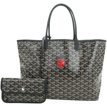 GOYARD St. Louis PM 中款 高雅得瓢蟲印花防水圖騰帆布肩背托特包(黑色/附收納袋)